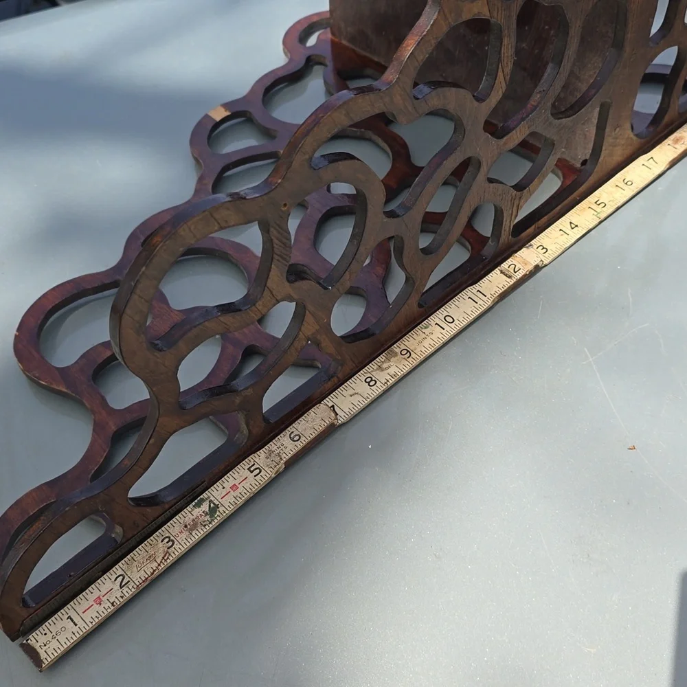 Vintage MCM Scroll Wood Corner one Shelf Walnut 21